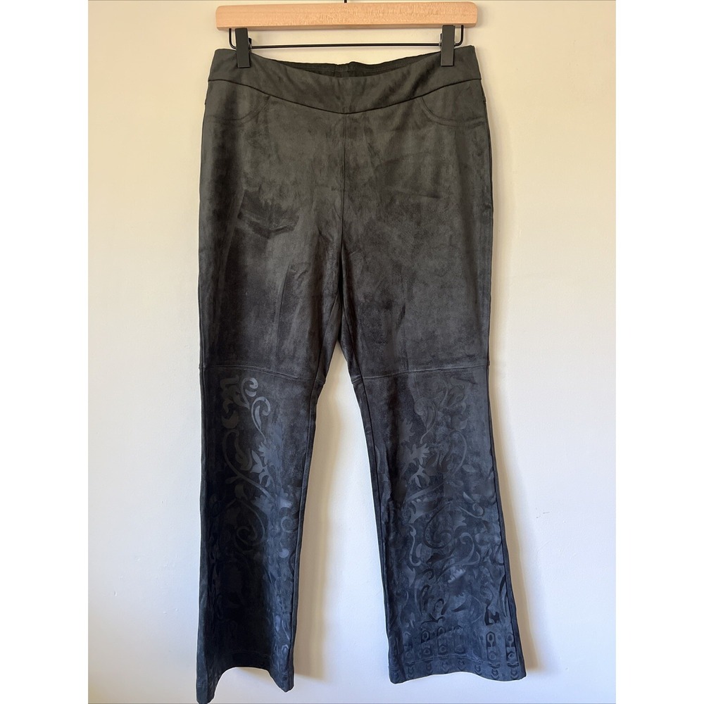 Soft Surroundings Faux Suede Boot Cut Pants Floral Embossed Gray Size PS Petite